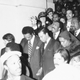Democratic presidential hopeful Jesse Jackson, left, Louis Farrakhan, center, head of the Nation of Islam, and his wife, Betsy Farrakhan, bow their heads as the Rev. Clay Evans, behind Farrakhan, leads a prayer at Chicago’s City Hall on Feb. 9, 1984, Chicago, Ill. Jackson accompanied the religious leader as he registered to vote for the first time in his life.